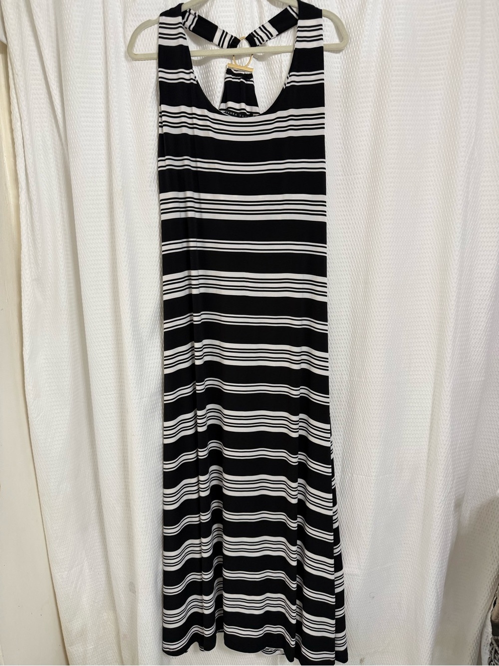 Ivanka Trump Black & White Striped Cross-Back Maxi Dress